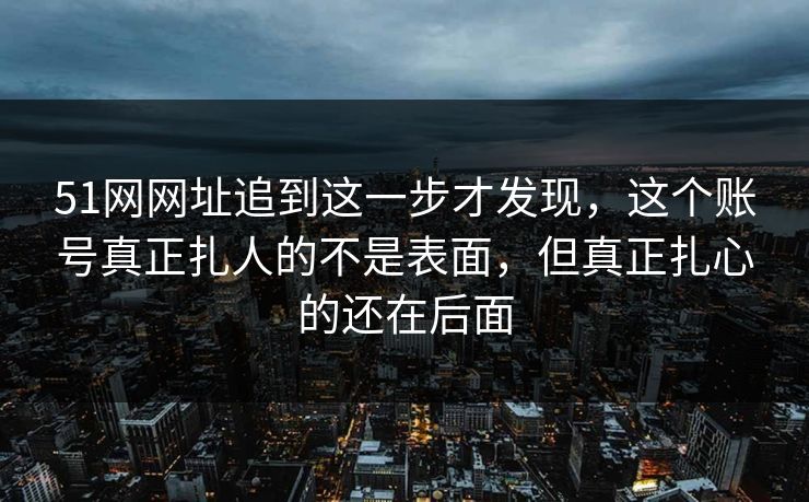 51网网址追到这一步才发现，这个账号真正扎人的不是表面，但真正扎心的还在后面