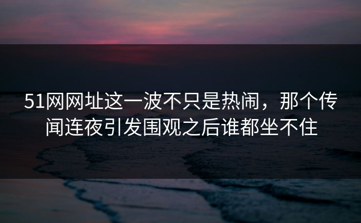 51网网址这一波不只是热闹，那个传闻连夜引发围观之后谁都坐不住