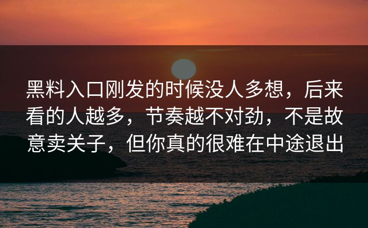 黑料入口刚发的时候没人多想，后来看的人越多，节奏越不对劲，不是故意卖关子，但你真的很难在中途退出